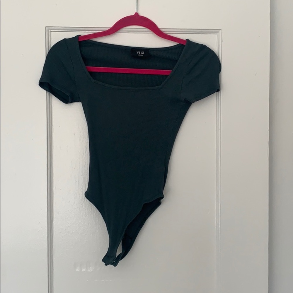 Vici teal square neck body suit